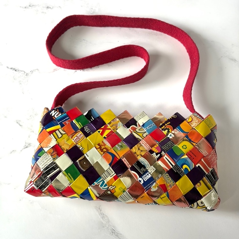 UPCYCLED Handmade Candy Wrapper Multicolored Baguette Bag 90s Y2K - Picture 9 of 16